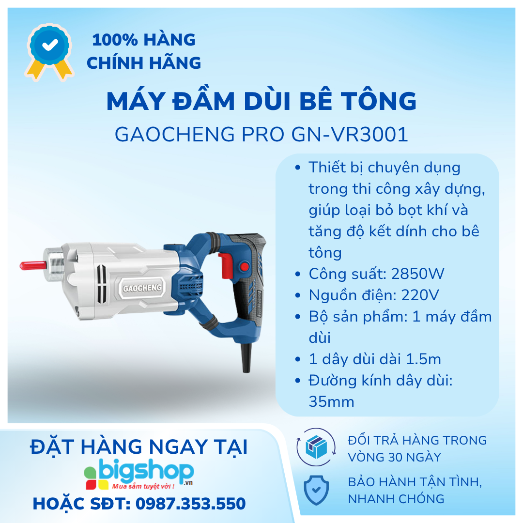 Máy đầm dùi bê tông cầm tay GAOCHENG PRO GN-VR3001 – 2850W