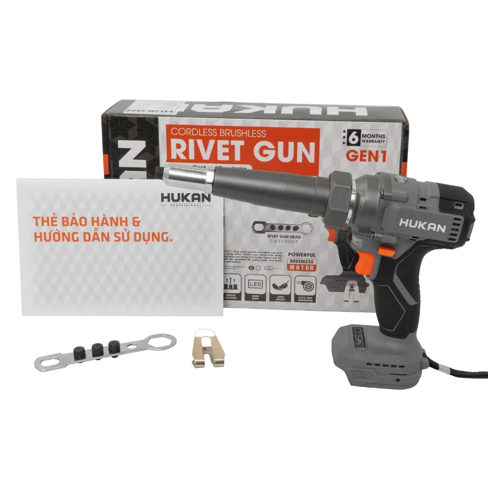 Máy rút đinh tán (rive) pin HUKAN G1-RD10K, Không chổi than, Lực rút 10.000N rút tán đinh 2.4 - 6.0mm