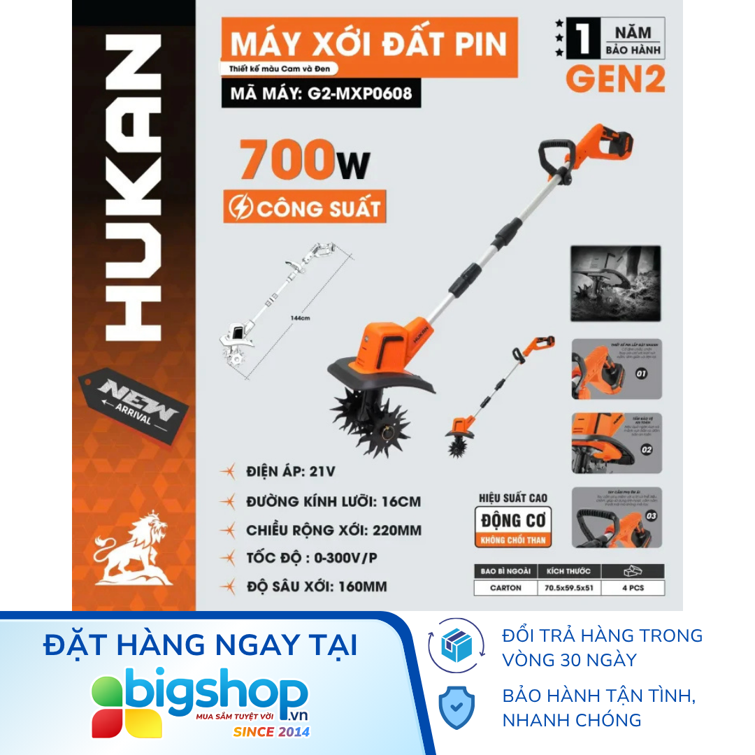 Máy xới đất pin HUKAN G2-MXP0608 (GEN 2) - Xới sâu 160mm