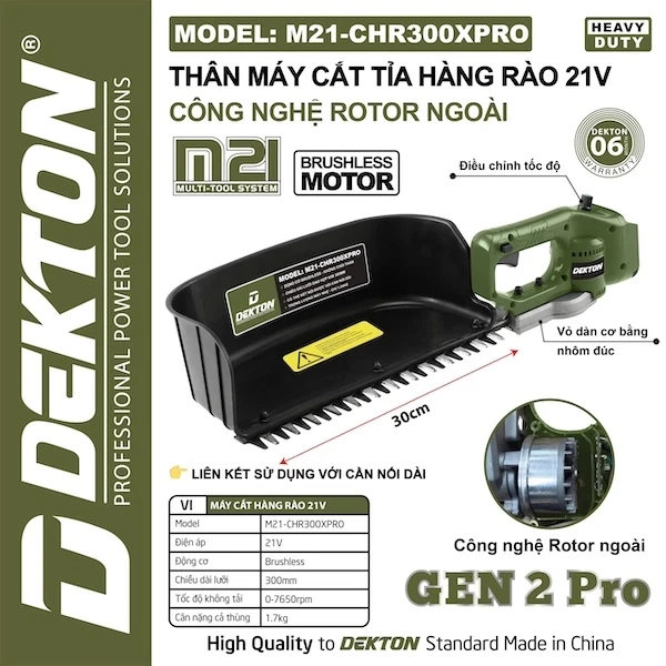 Máy Cắt Tỉa Hàng Rào Pin 21V Dekton M21-CHR300XPRO | Động Cơ Brushless