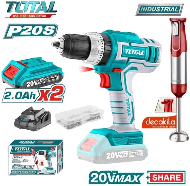 Bộ combo 2 máy dùng pin Total TOSLI22112 Bộ máy khoan búa 20V TIDLI20031 và máy xay cầm tay KMJB023R DECAKILA