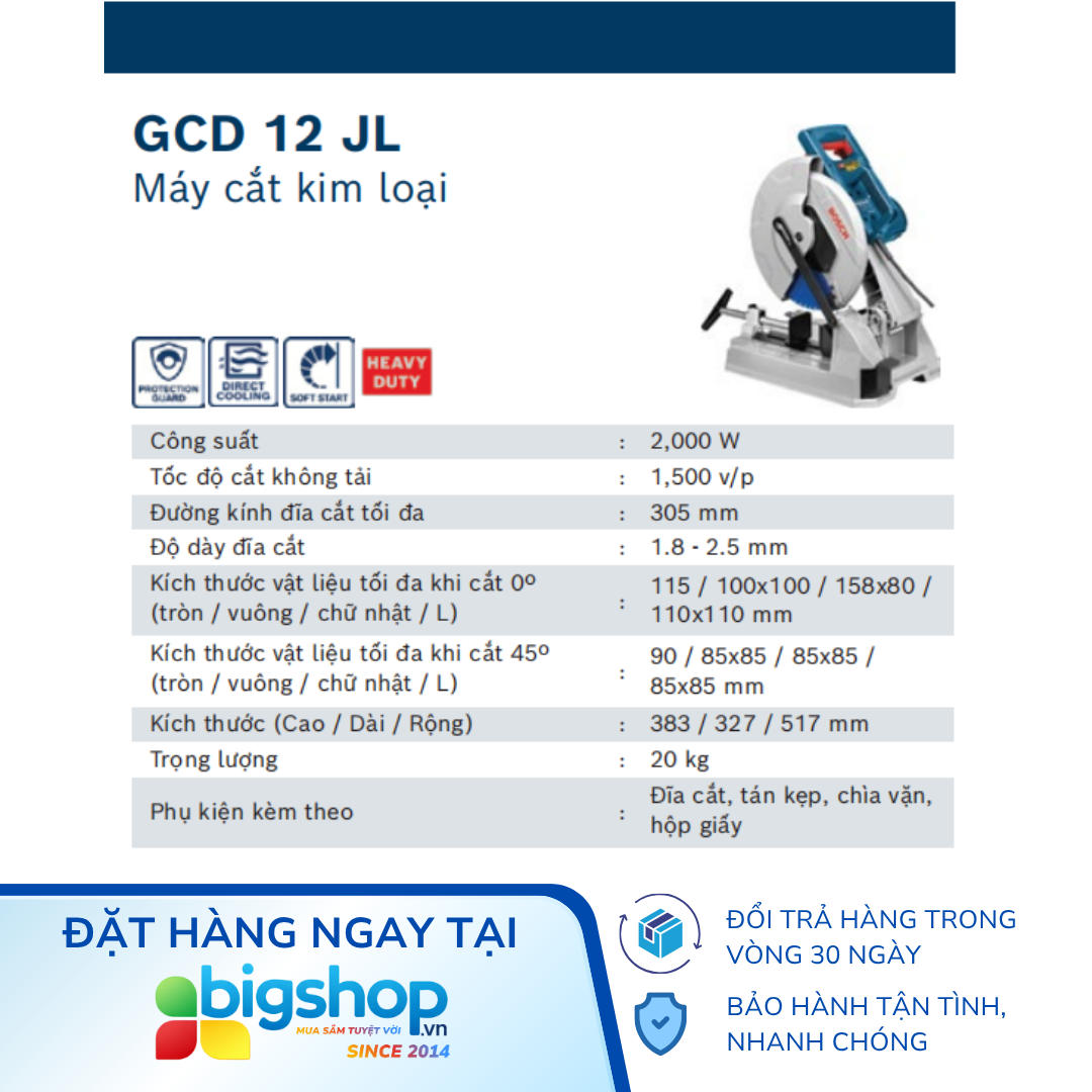 Máy cắt sắt inox lưỡi hợp kim Bosch GCD 12 JL (CS 2000W, lưỡi 305mm)