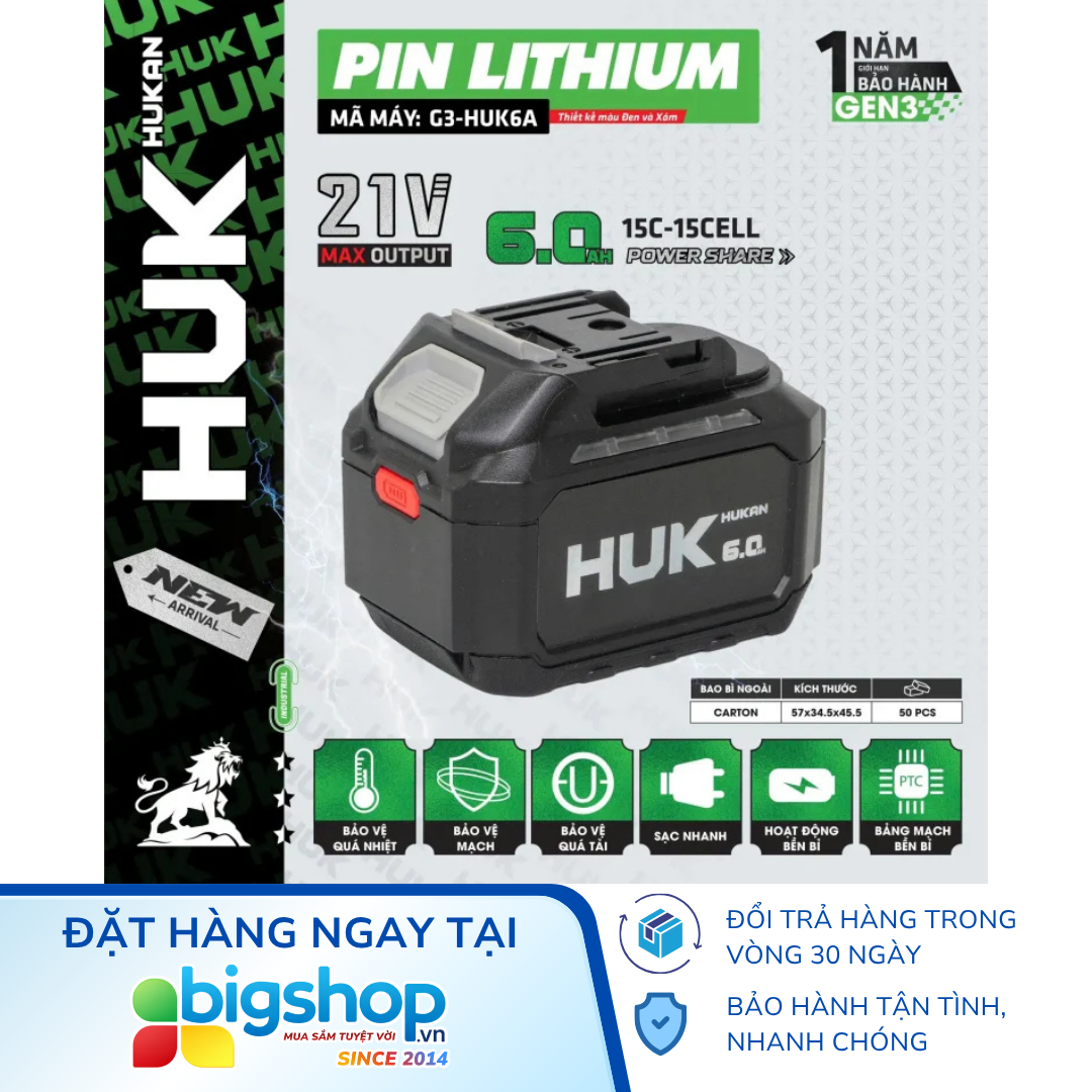 Pin Lithium 6.0Ah HUKAN G3-HUK6A (GEN 3, 21V)