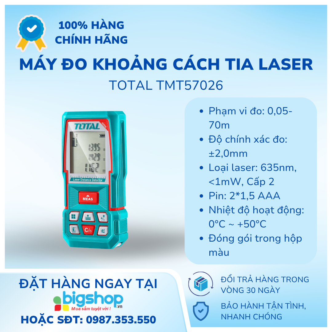 Máy Đo Khoảng Cách Tia Laser Total TMT57026, 70m