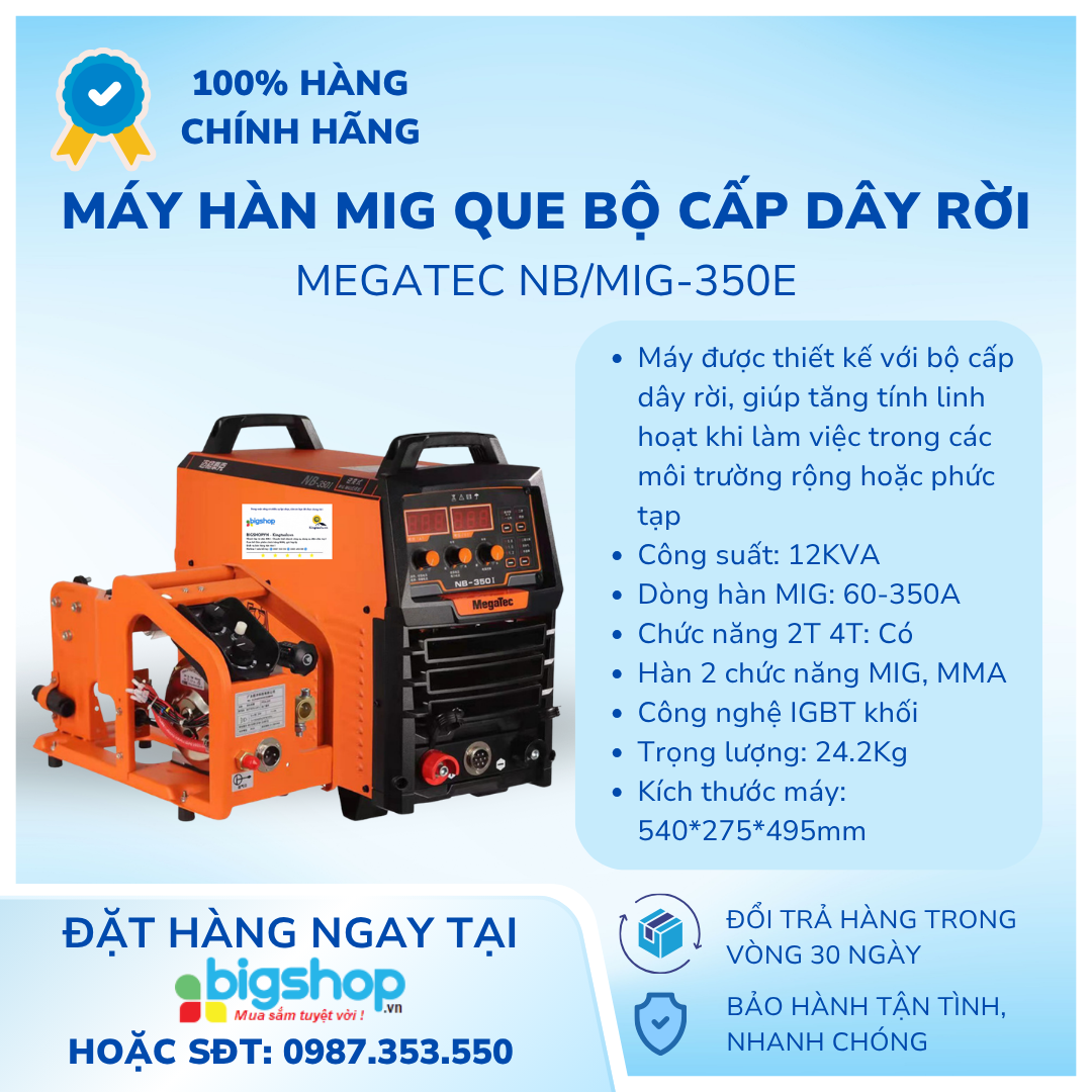 Máy hàn mig que bộ cấp dây rời Megatec NB/MIG-350E