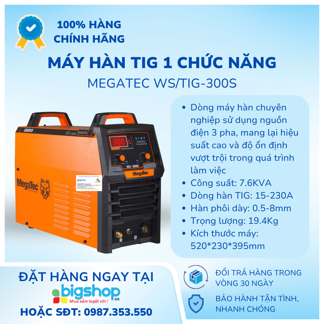 Máy hàn tig 1 chức năng 300A Megatec WS/TIG-300S