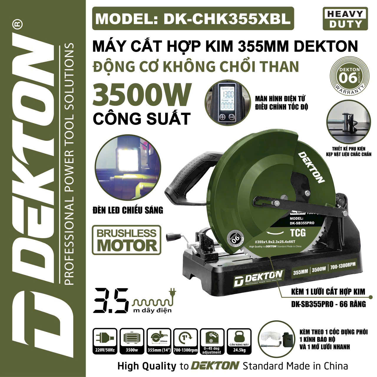 Máy cắt hợp kim 355mm DEKTON  DK-CHK355XBL, không chổi than