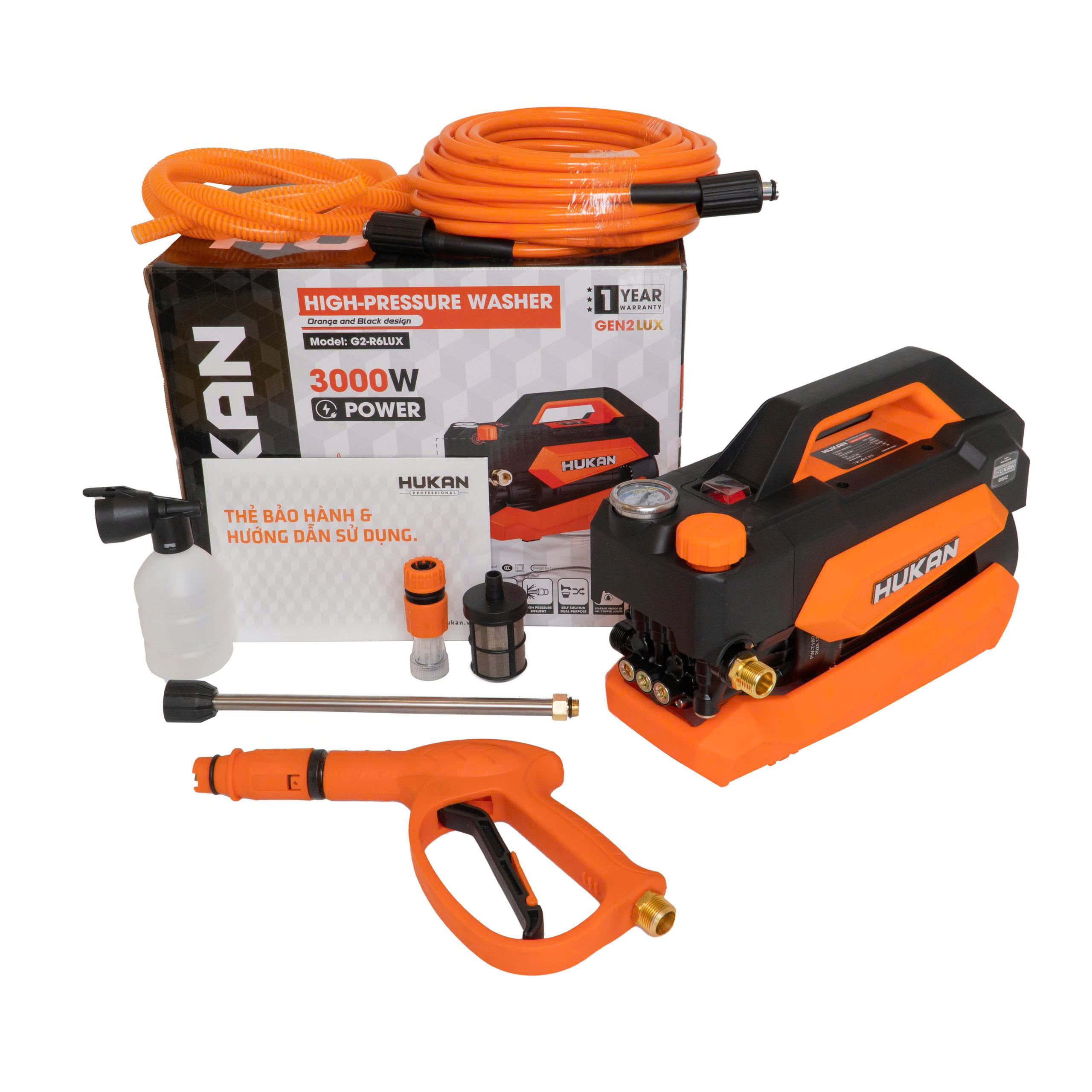 Máy Rửa Xe Điện HUKAN G2-R6LUX – 3000W, Có Chỉnh Áp, Áp Lực 160 Bar