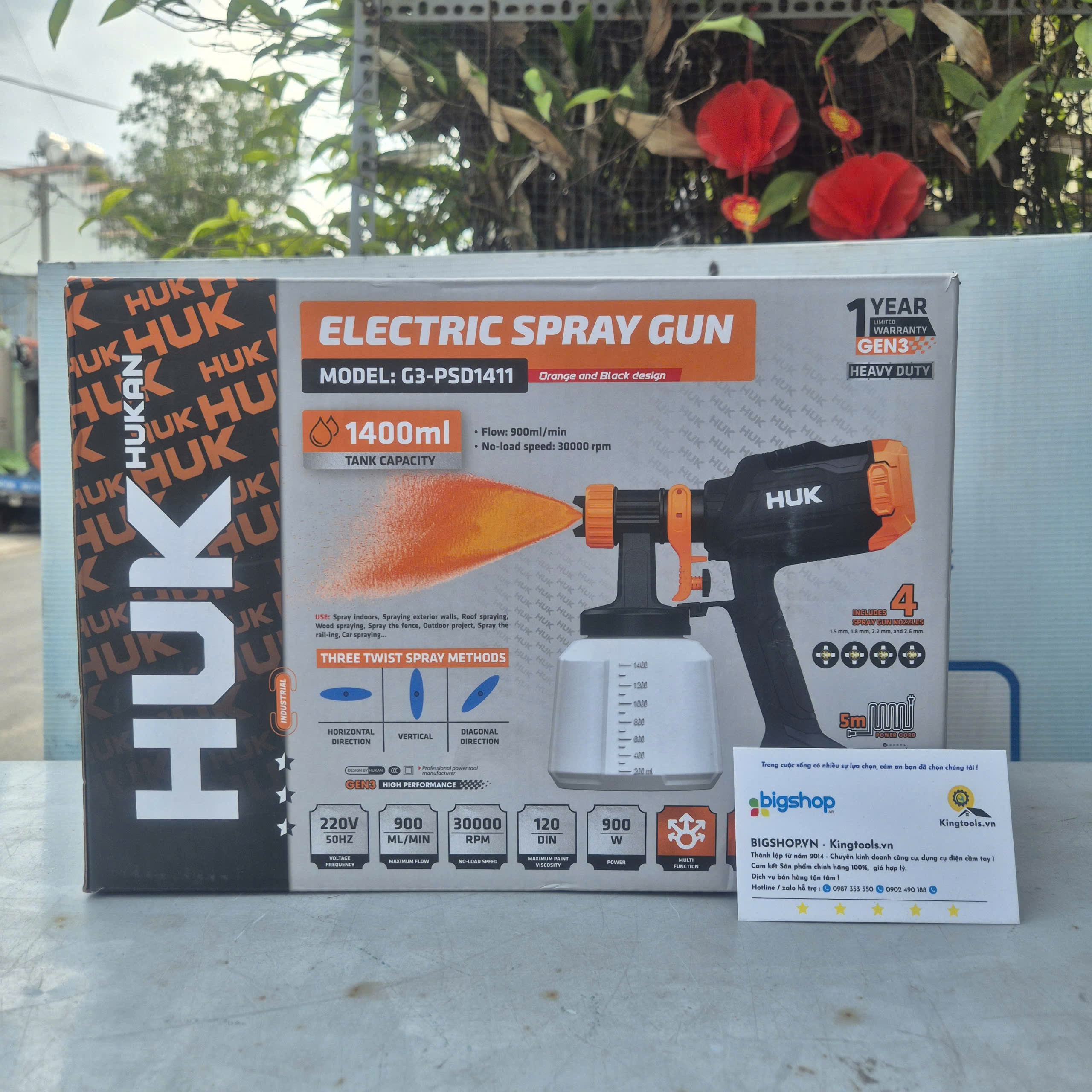Máy Phun Sơn HUKAN G3-PSD1411 – Công Suất 900W, Bình 1400ml, 4 Đầu Phun