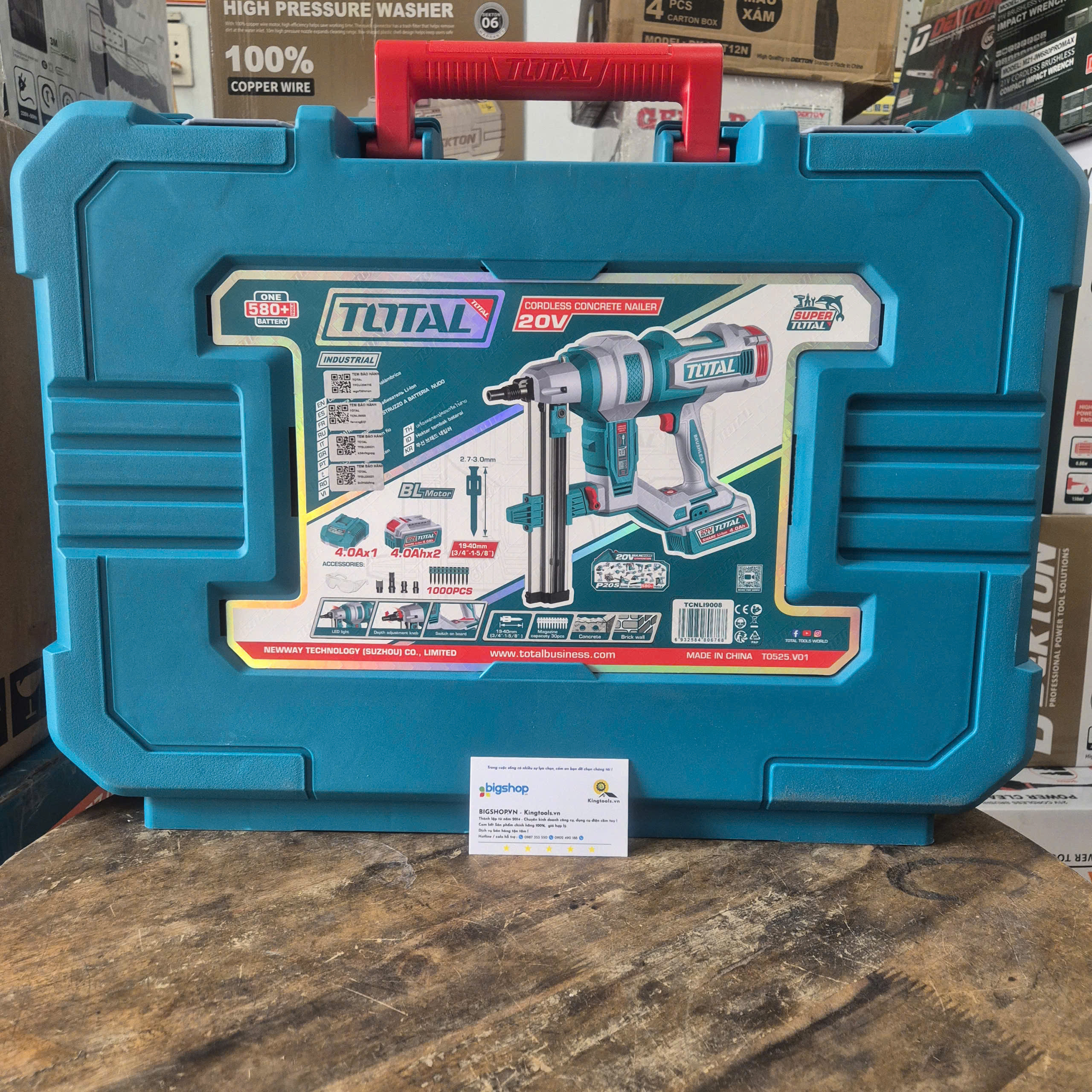 Máy Bắn Đinh Bê Tông Dùng Pin 20V TOTAL TCNLI9008 (2 Pin 4.0Ah và 1 Sạc)