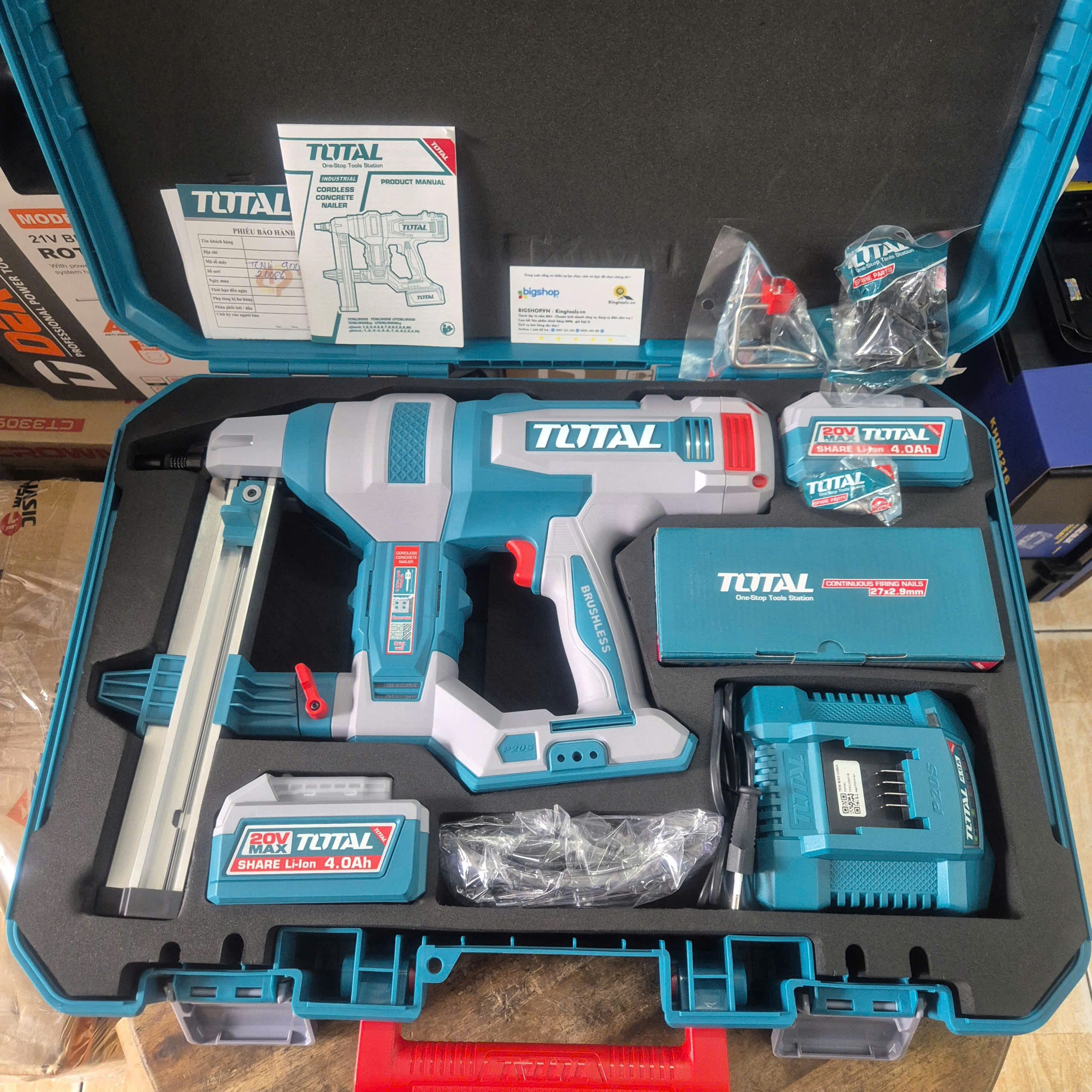 Máy Bắn Đinh Bê Tông Dùng Pin 20V TOTAL TCNLI9008 (2 Pin 4.0Ah và 1 Sạc)