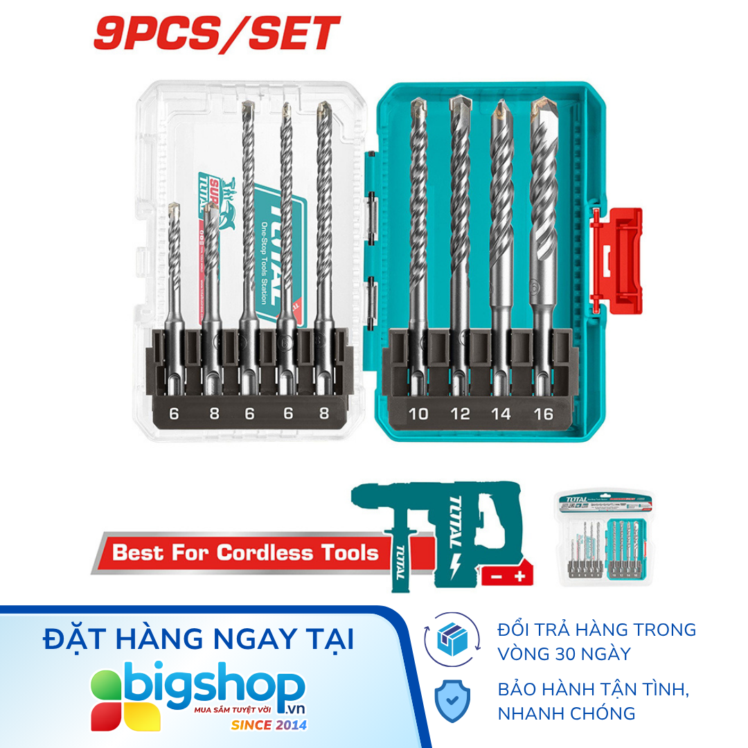 Bộ 9 mũi khoan bê tông SDS Plus TOTAL TACSDL30906
