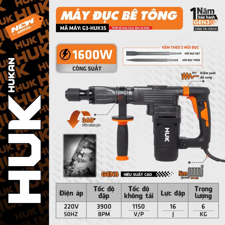 Máy đục bê tông (GEN 3) G3-HUK35 Hukan