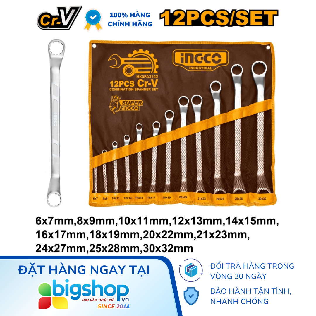 Bộ cờ lê hai vòng INGCO HKSPA3142 - 12 chi tiết (6–32mm)