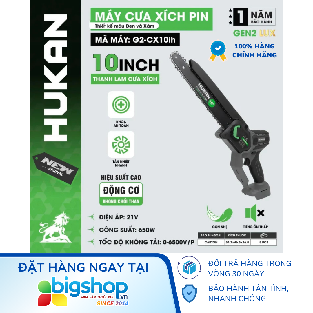 Máy cưa xích dùng pin HUKAN G2-CX10ih (GEN 2) - Lam 10 inch, Thân máy