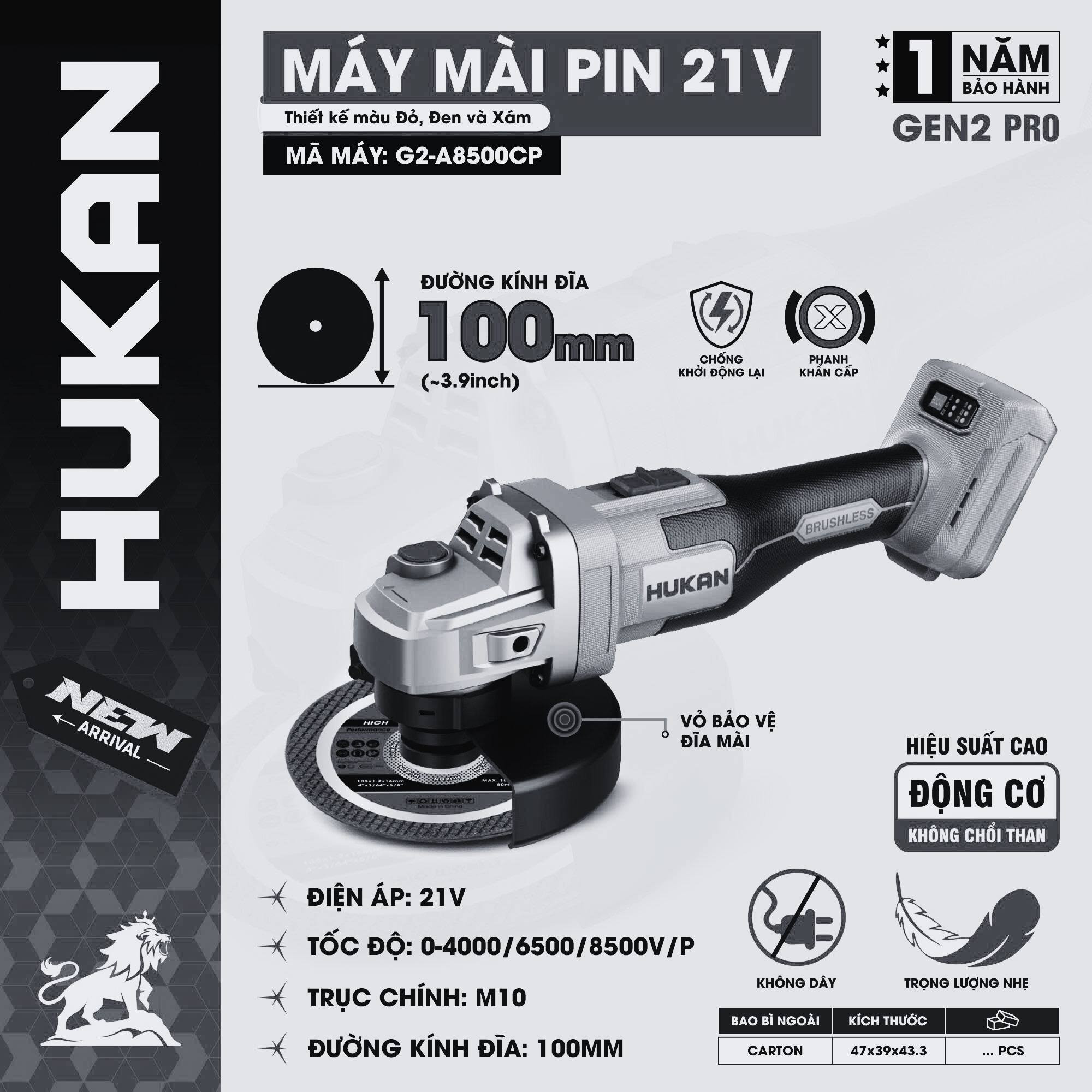 Thân máy mài pin HUKAN G2-A8500CP (Gen 2) – 3 tốc độ