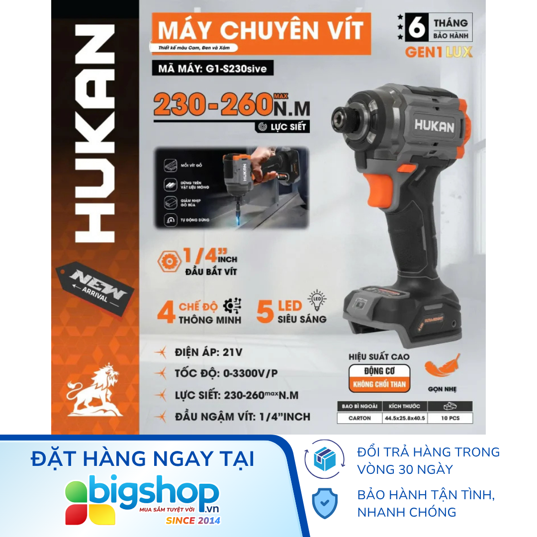 Máy chuyên vít dùng pin HUKAN G1-S230SIVE (GEN 1) - Đầu 1/4 inch, thân máy