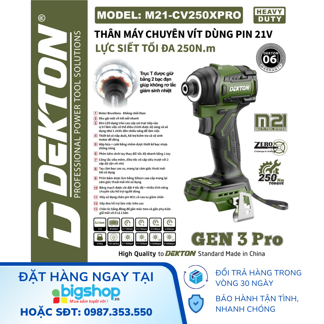 Máy chuyên vít 21V Dekton M21-CV250XPRO (Thân máy)