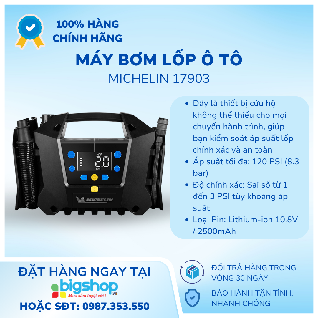 Máy Bơm Lốp Ô Tô 10.8V/120 PSI Michelin 17903