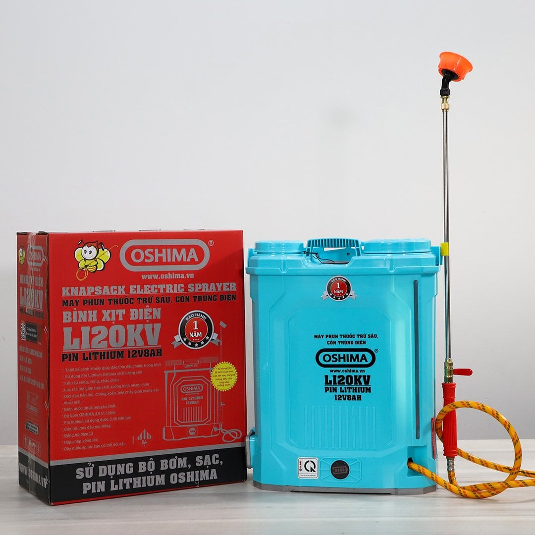 Máy phun thuốc trừ sâu, côn trùng điện OSHIMA Li20KV Xanh Pin lithium 12V8Ah