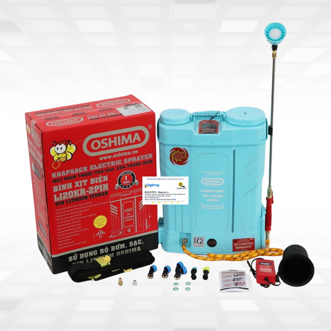 Máy phun thuốc trừ sâu, côn trùng điện OSHIMA Li20KR - Xanh (Pin Lithium 12V/8Ah)
