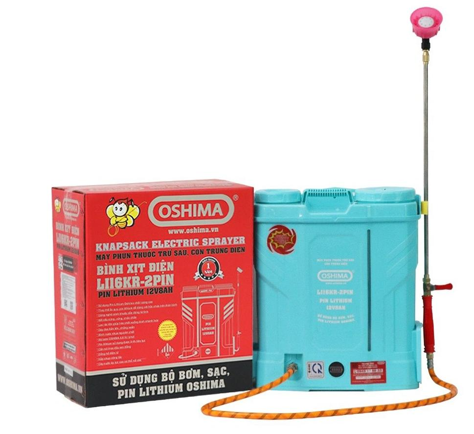 Máy phun thuốc trừ sâu, côn trùng điện OSHIMA Li16KR-2pin Xanh Pin lithium 12V8Ah