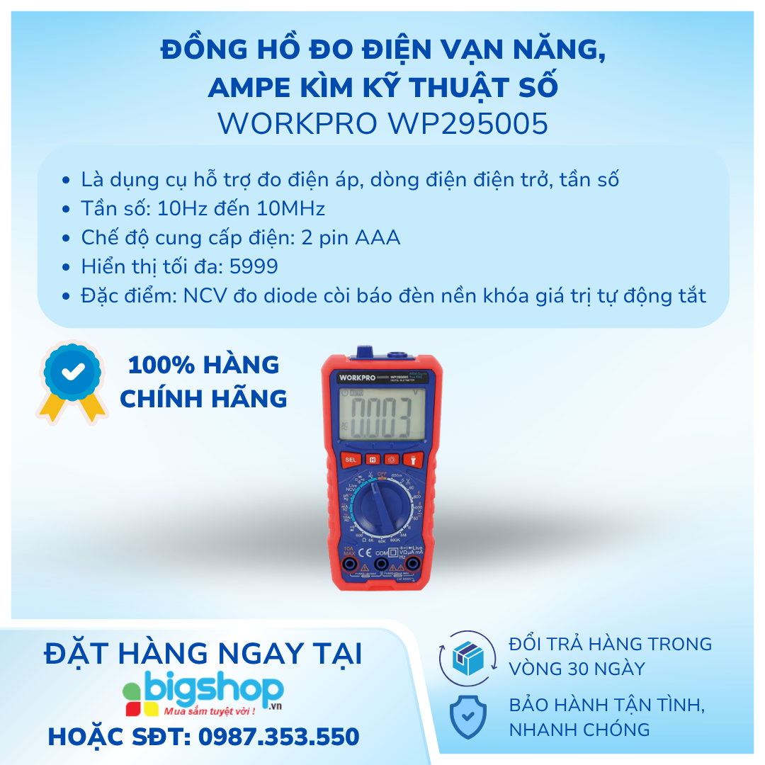Đồng hồ đo điện vạn năng, Ampe kìm kỹ thuật số Workpro WP295005