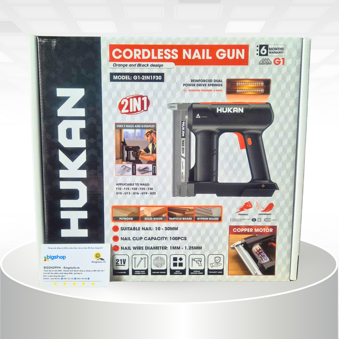 Súng bắn đinh pin 21V HUKAN G1-2IN1F30 (GEN 1) - Bắn gỗ