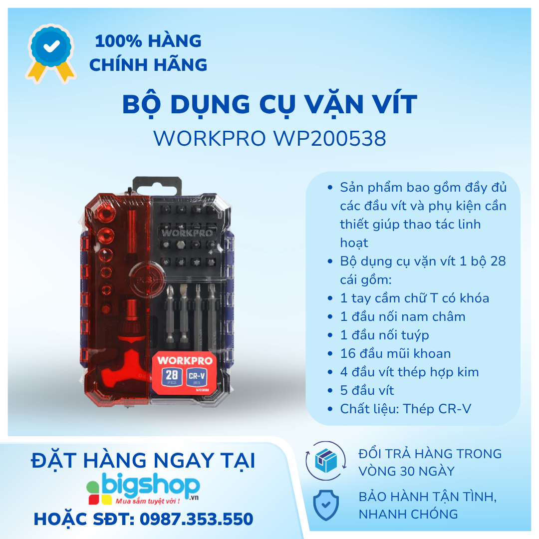 Bộ dụng cụ vặn vít 28 chi tiết Workpro WP200538