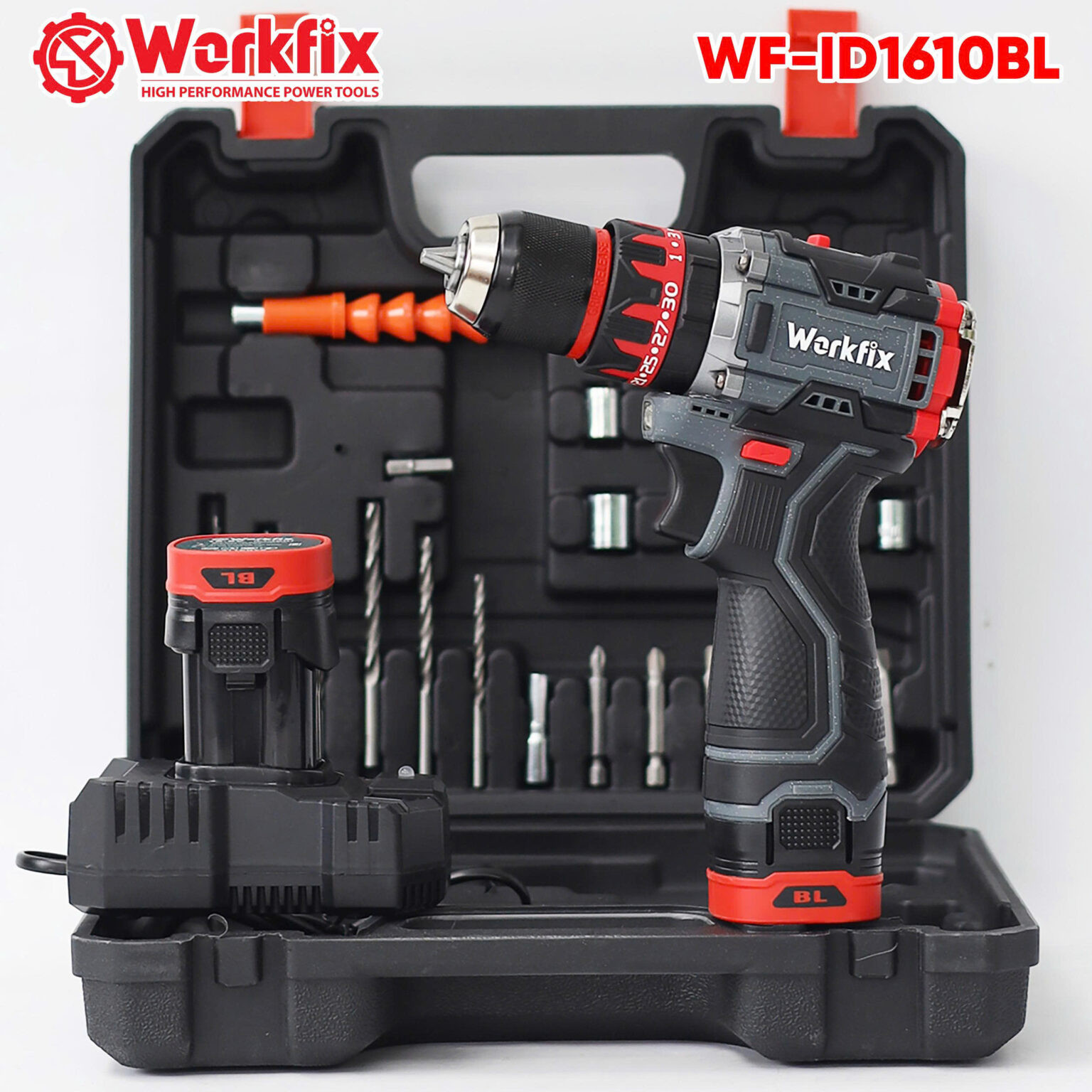 Máy khoan pin WORKFIX 16.8V WF-ID1610BL Auto lock – Khoan pin không chổi than – Tặng kèm bộ phụ kiện 24 chi tiết