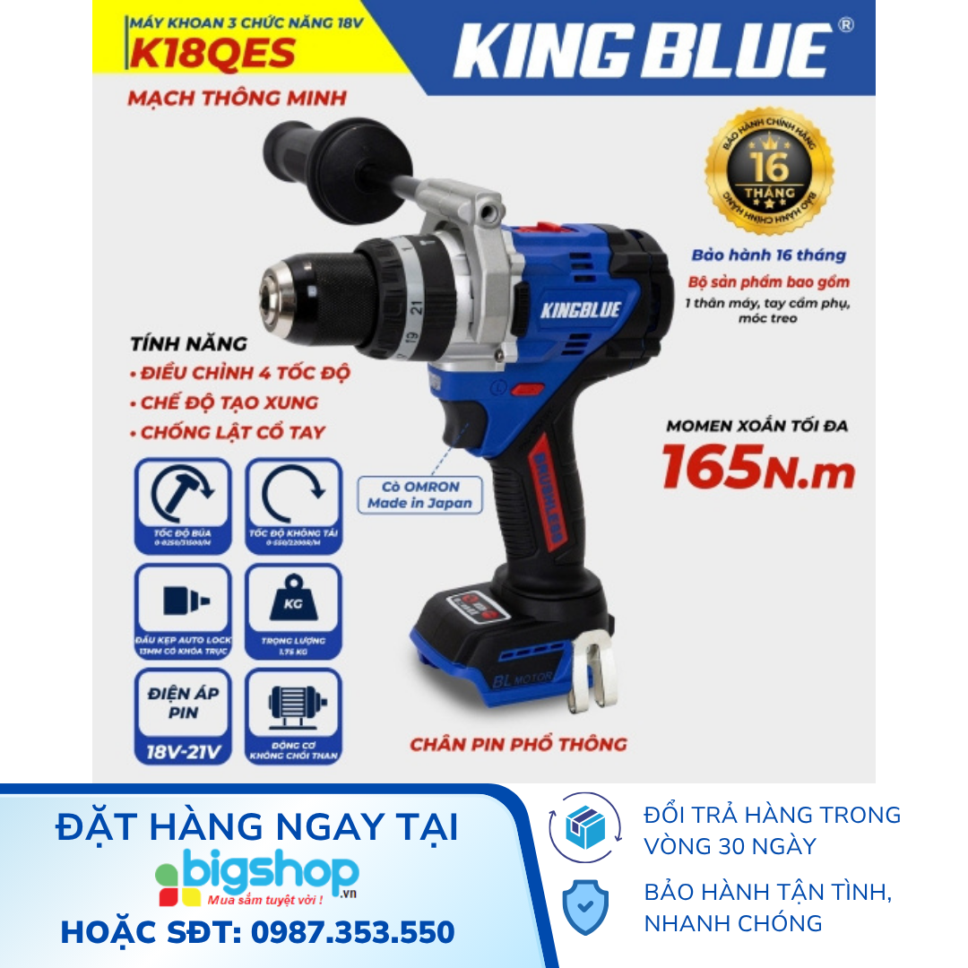 Máy Khoan 3 Chức Năng 18V KINGBLUE K18QES (Thân máy và mũi khoan)