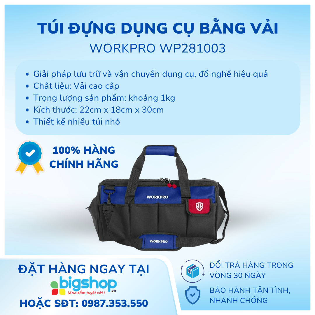 Túi đựng dụng cụ bằng vải dệt, kích thước 300mm (12 inches) Workpro WP281003