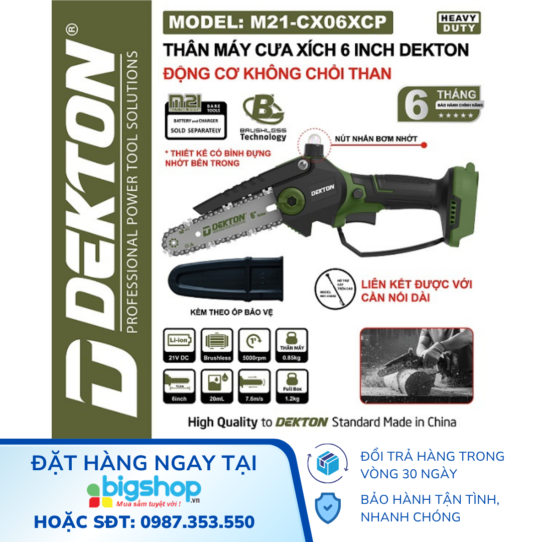 Thân máy cưa xích 6 inch dùng pin 21V DEKTON M21-CX06XCP