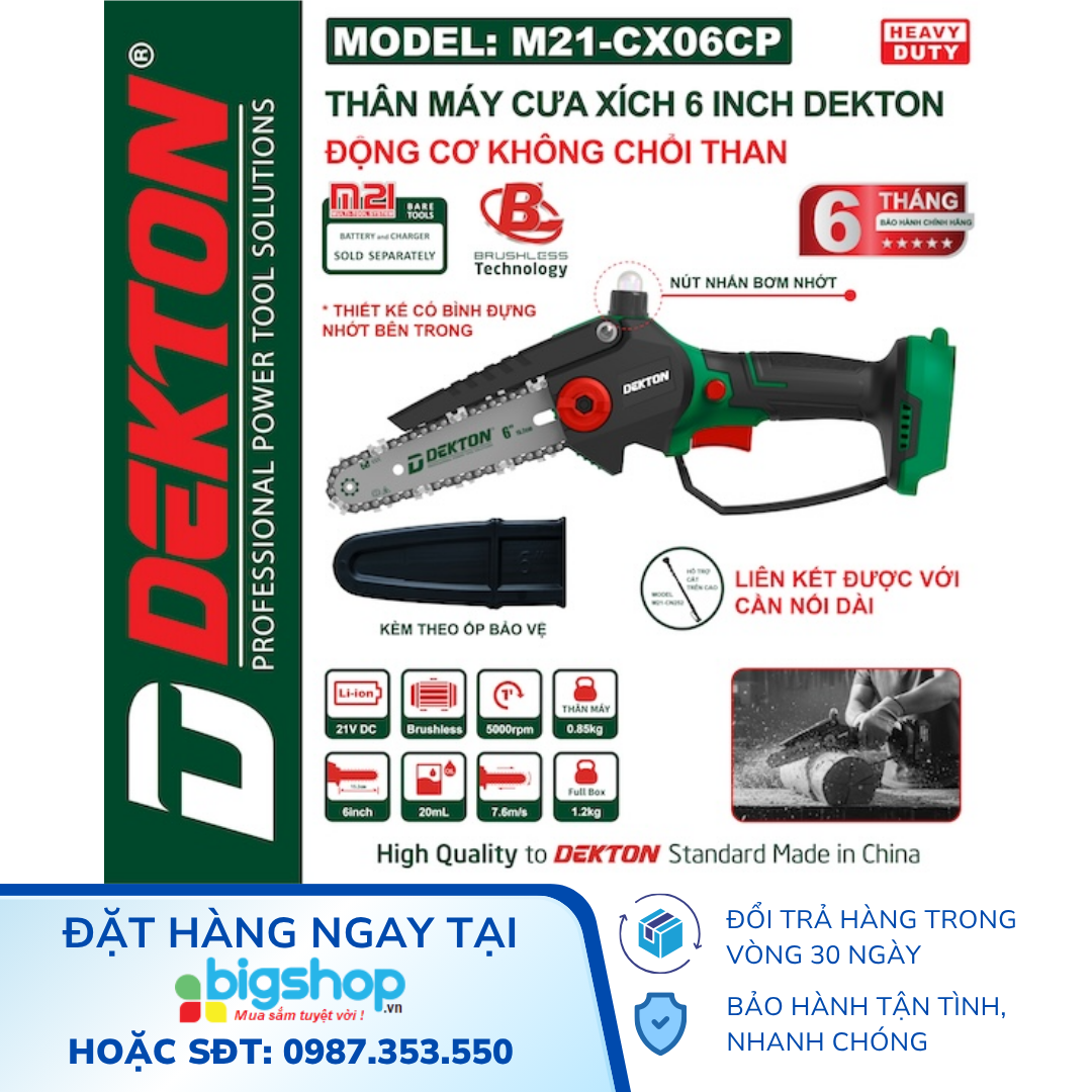 Thân máy cưa xích 6 inch dùng pin 21V DEKTON M21-CX06CP