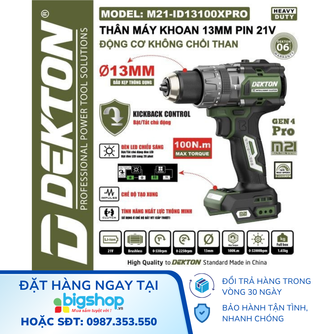 Máy khoan pin 3 chức năng DEKTON M21-ID13100PRO / M21-ID13100XPRO
