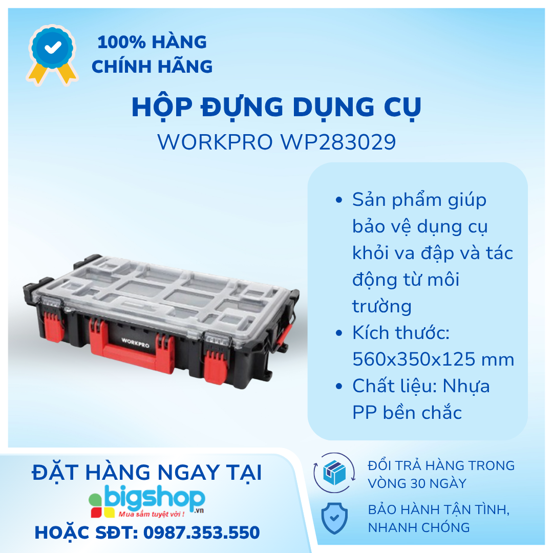 Hộp đựng dụng cụ bằng nhựa, có thể xếp chồng Workpro WP283029