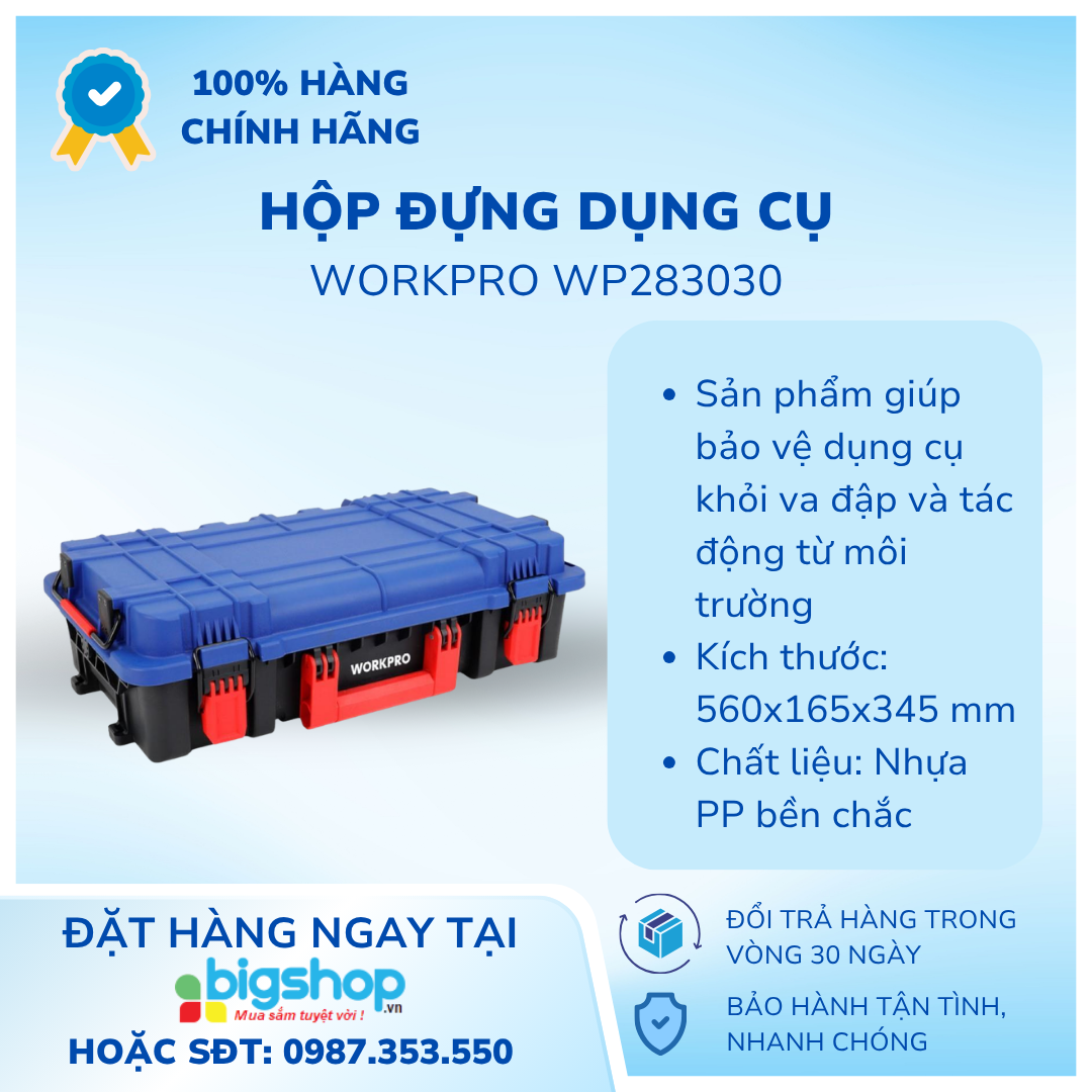 Hộp đựng dụng cụ bằng nhựa, có thể xếp chồng Workpro WP283030