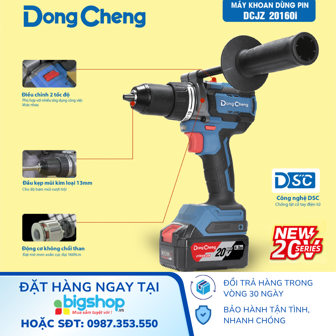 Máy khoan dùng pin 20V Dongcheng DCJZ20160i