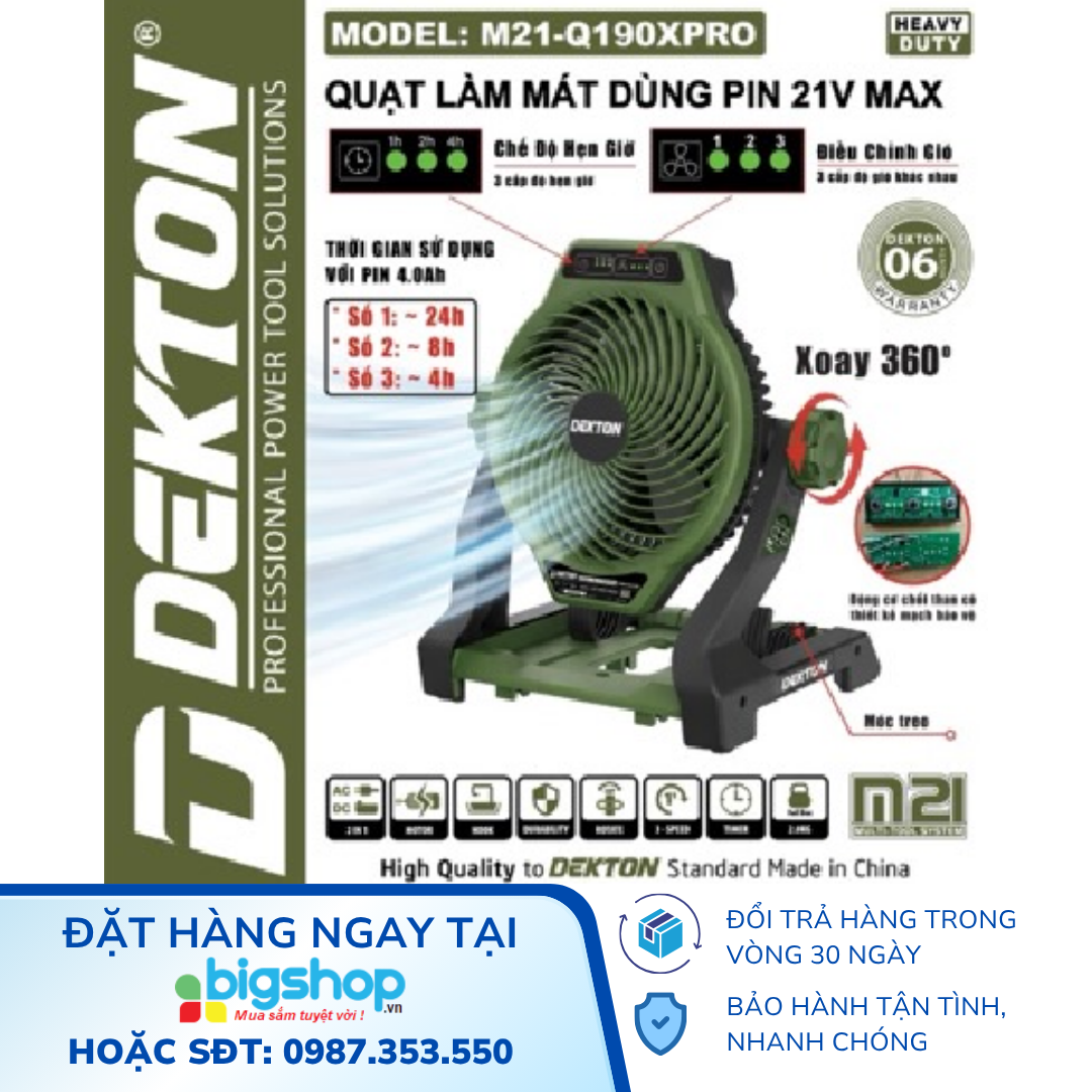 Quạt làm mát dùng pin 21V DEKTON M21-Q190XPRO (Thân máy)