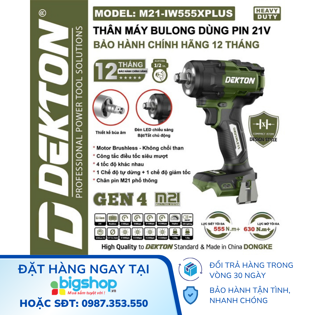 Máy siết bulong pin 21V DEKTON M21-IW555XPLUS (Thân máy)