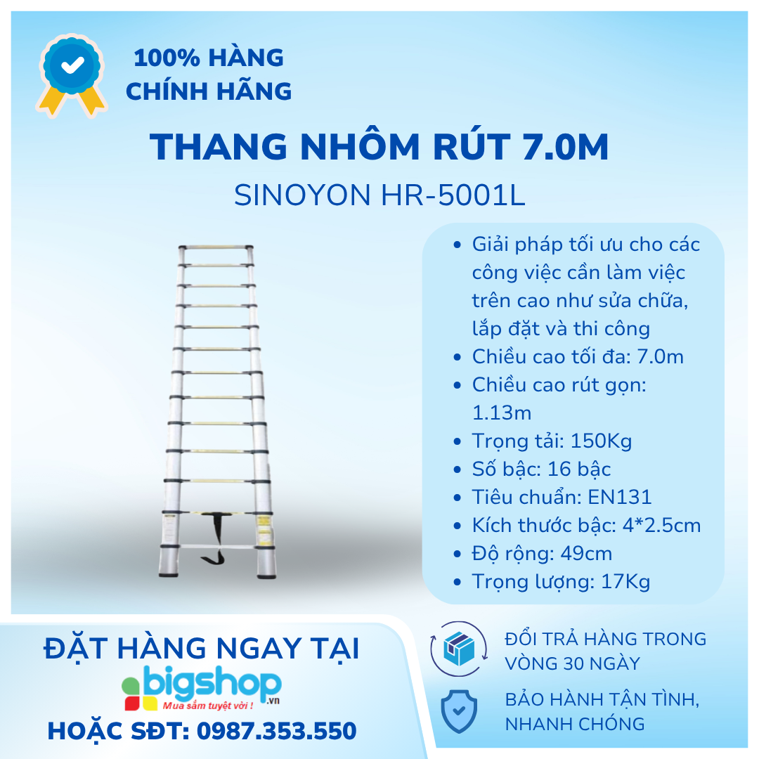 Thang nhôm rút 7.0M, 16 bậc SINOYON HR-5001L