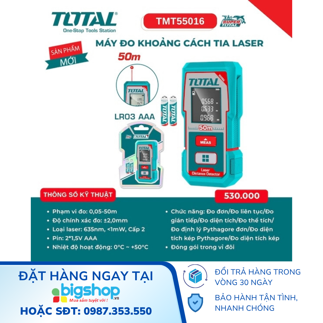 Máy đo khoảng cách tia laser Total TMT55016, 50m