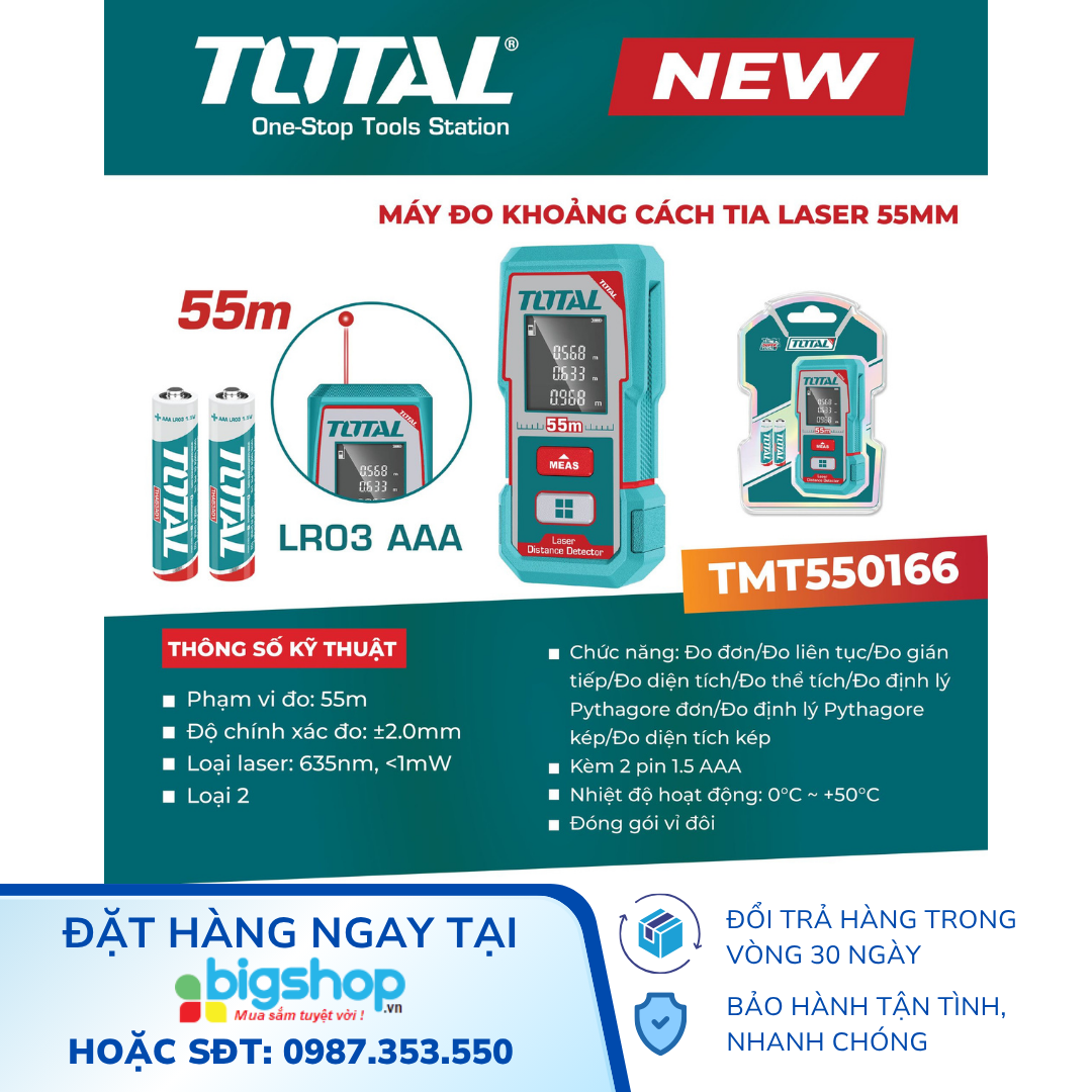 Máy đo khoảng cách tia laser Total TMT550166, 55m