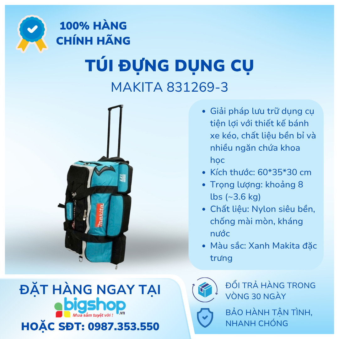 Túi đựng dụng cụ Makita 831269-3 - Có ngăn lớn, bánh xe