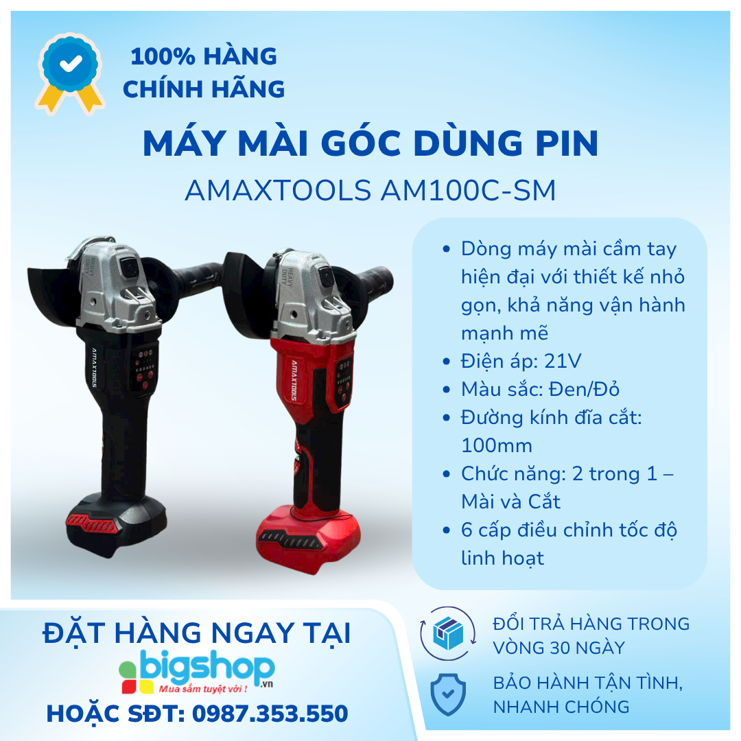 Máy mài góc dùng pin 21V AMAXTOOLS AM100C-SM (Thân máy)