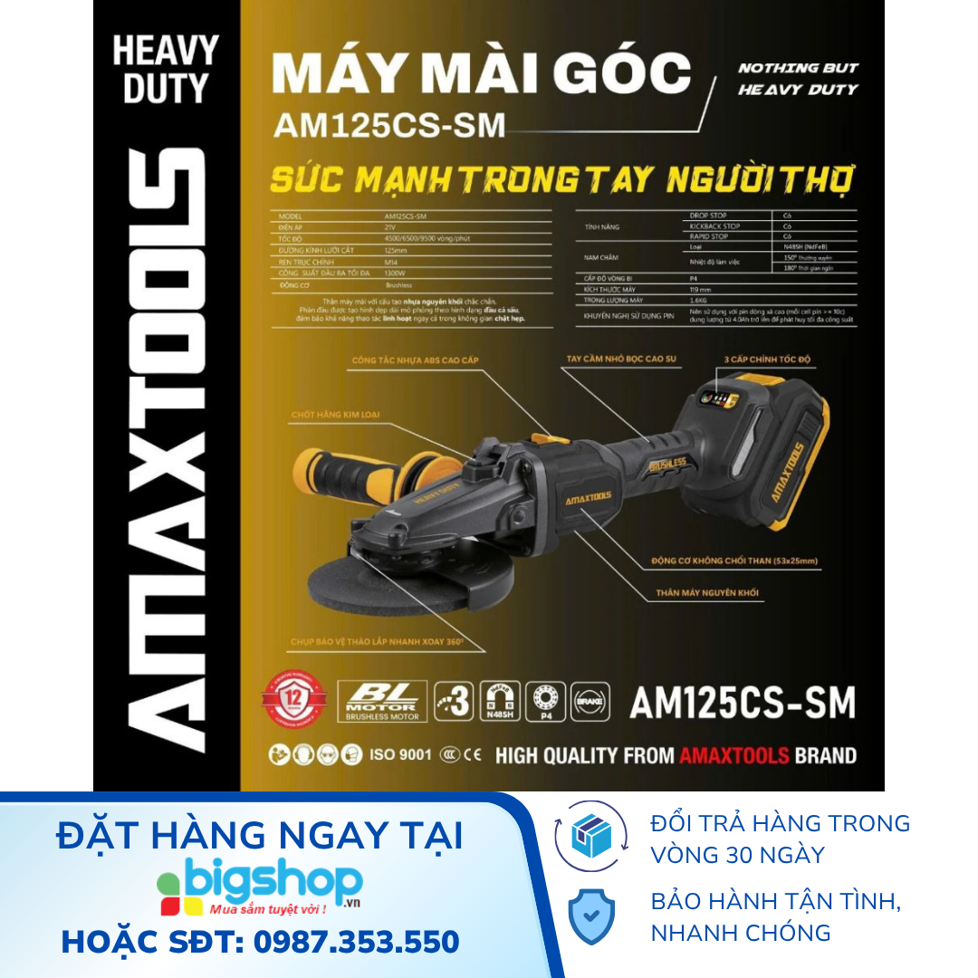 Máy mài góc dùng pin 21V AMAXTOOLS AM125CS-SM (Thân máy)