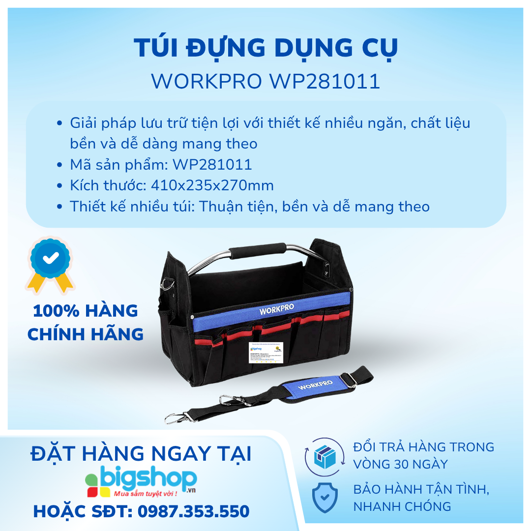 Túi đựng dụng cụ, kích thước 400mm (16 inch) Workpro WP281011 
