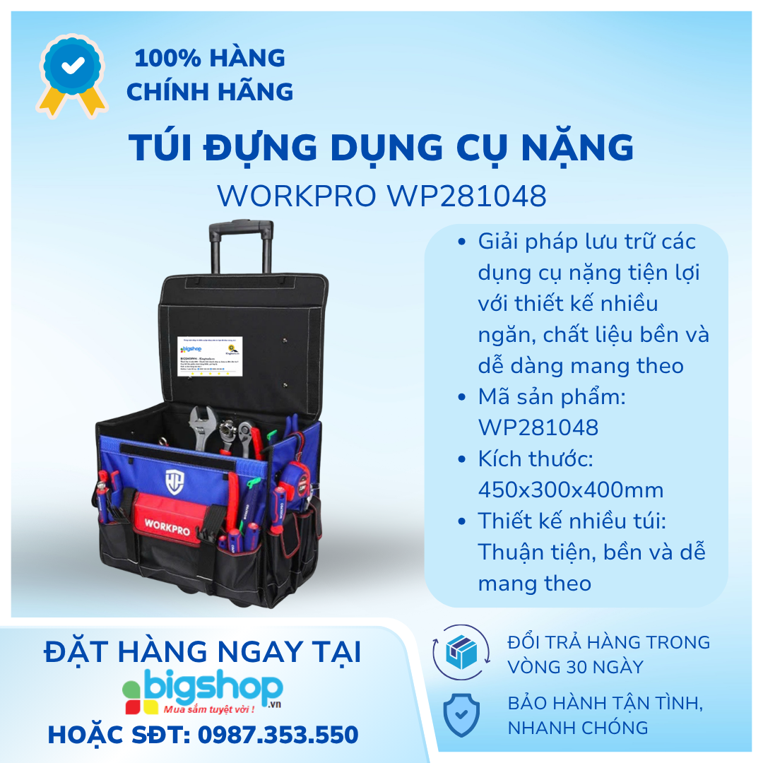 Túi đựng dụng cụ nặng, kích thước 450mm (18 inch) Workpro WP281048