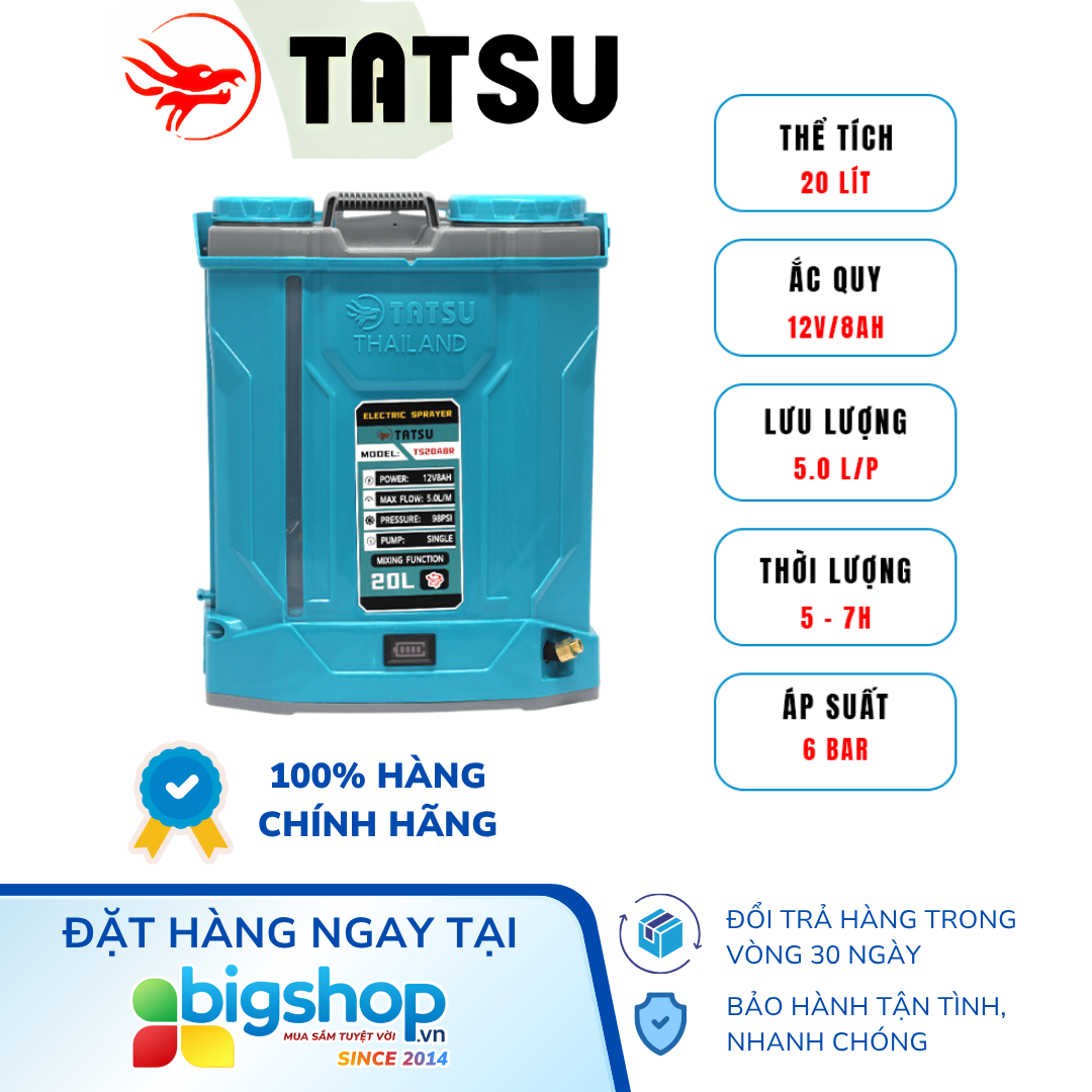 Bình xịt điện 20L TATSU TS20A8R (Bơm đơn, có đảo thuốc)