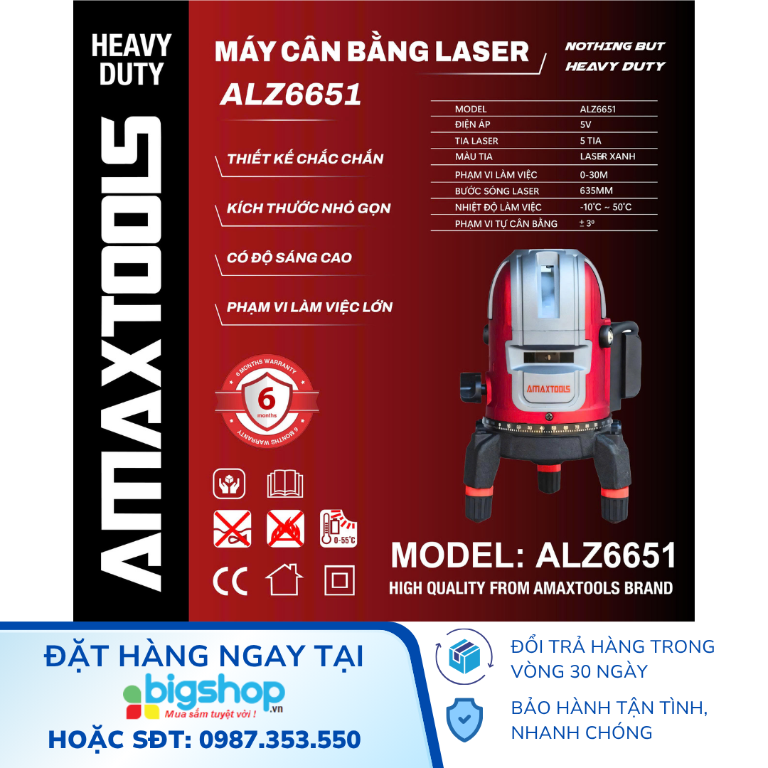 Máy cân bằng laser 5 tia xanh AMAXTOOLS ALZ-6651